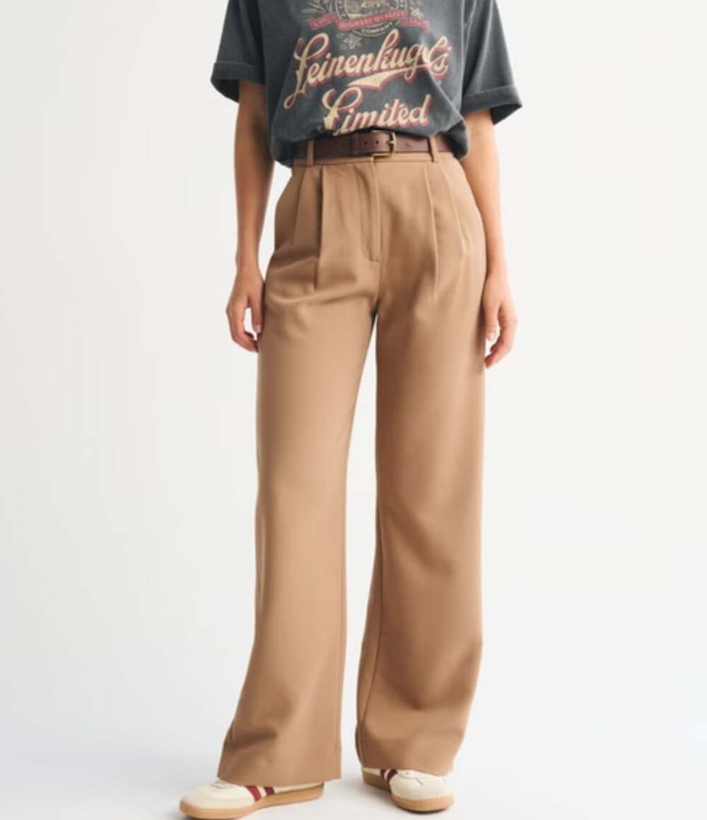 Abercrombie A&F Sloane Tailored Wide Leg Pant in Khaki Brown Size 33